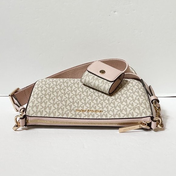 Michael Kors Jet Set Travel Small Crossbody Bag Tech Attached MK Vanilla Pink - Picture 8 of 13